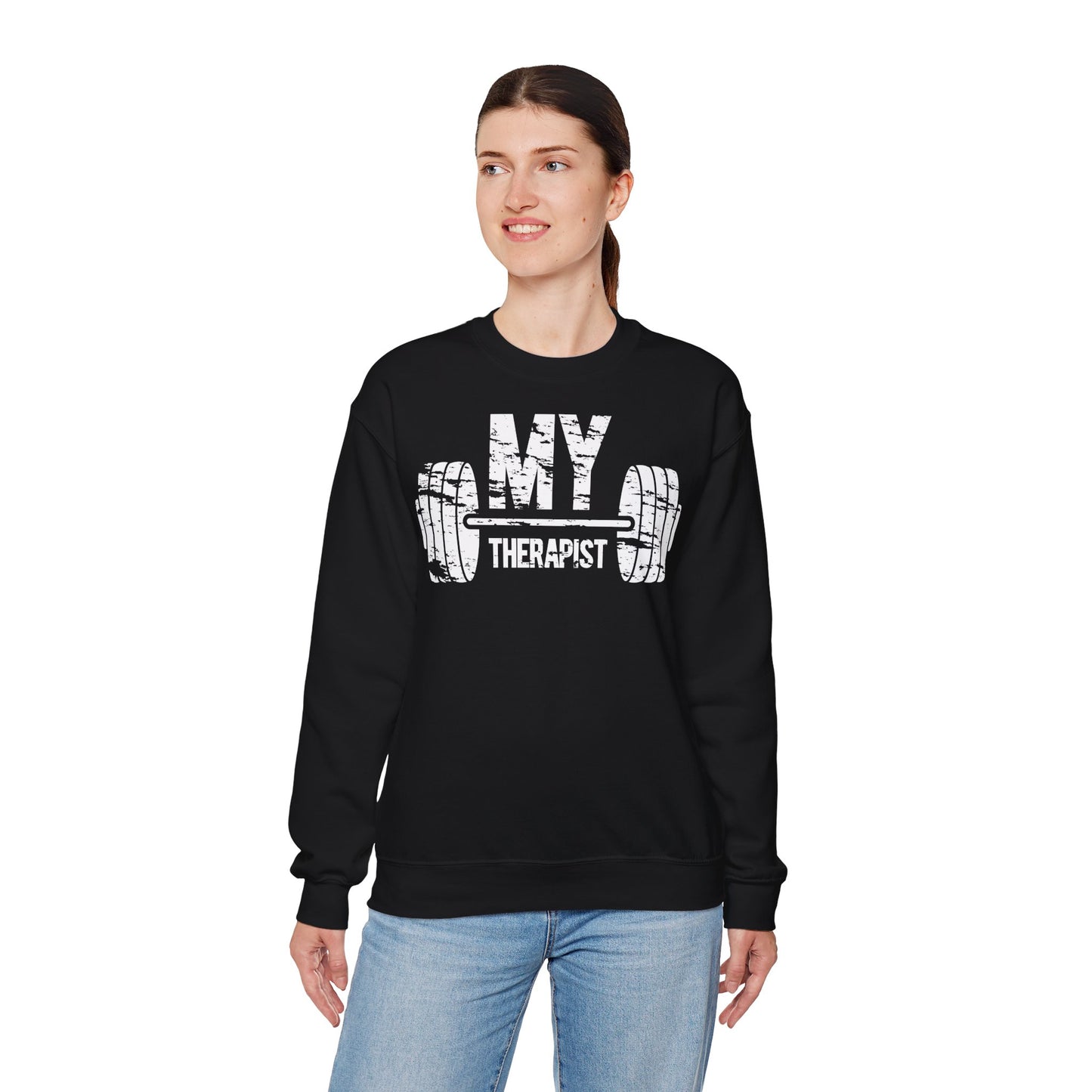 Funny Fitness Unisex Heavy Blend™ Crewneck Sweatshirt - My Therapist Workout Sweatshirt