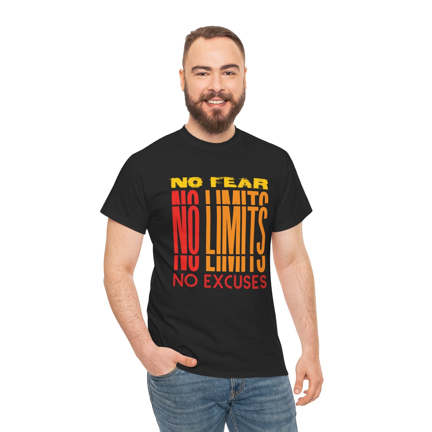 Motivational Unisex Heavy Cotton Tee - "No Fear, No Limits, No Excuses"