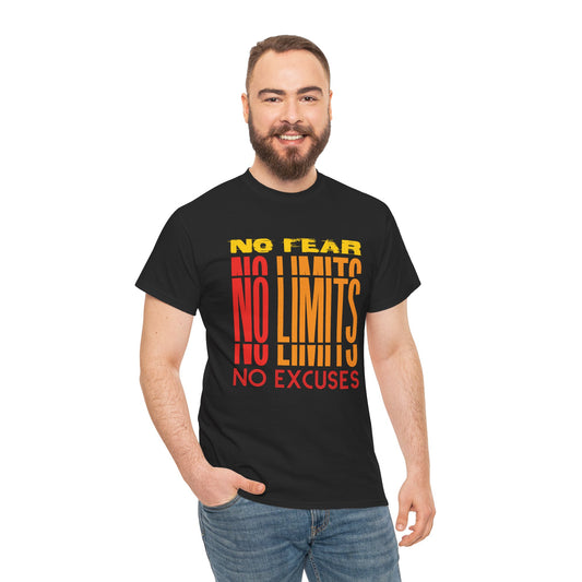 Motivational Unisex Heavy Cotton Tee - "No Fear, No Limits, No Excuses"