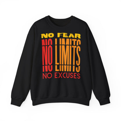 Motivational Crewneck Sweatshirt - No Fear, No Limits, No Excuses - Unisex Heavy Blend