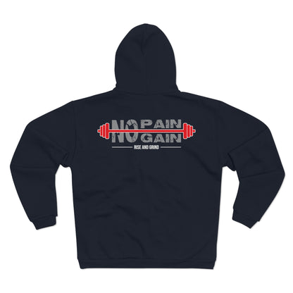 No Pain No Gain Unisex Hooded Zip Sweatshirt - Fitness Motivation Apparel