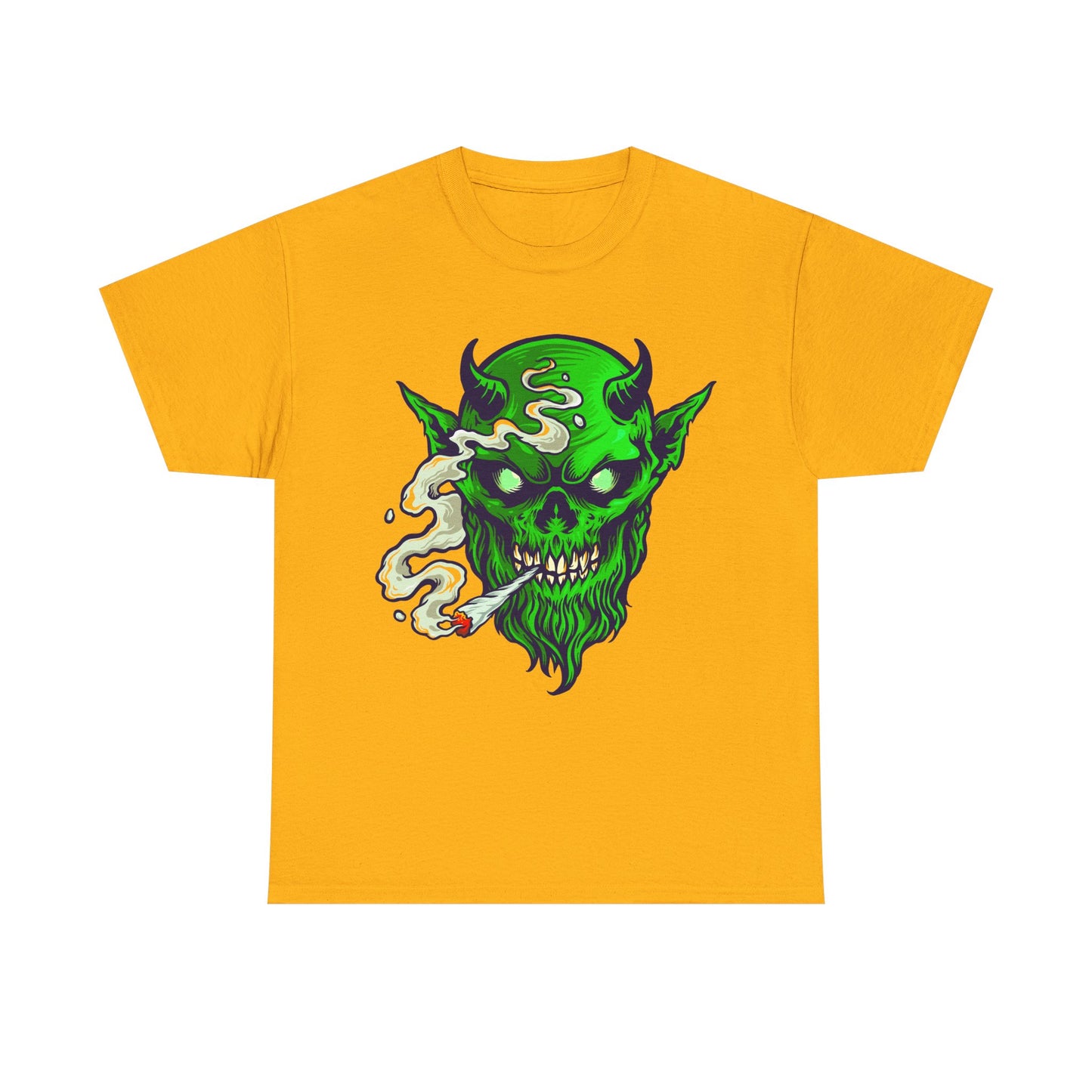 Smoking Green Demon Skull T-Shirt — Creepy Stoner Graphic Tee