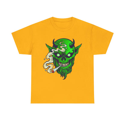 Smoking Green Demon Skull T-Shirt — Creepy Stoner Graphic Tee