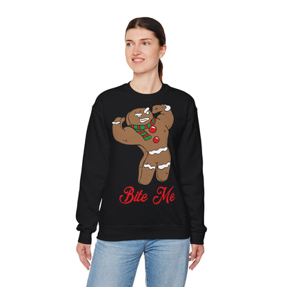 Funny Gingerbread Crewneck Sweatshirt - "Bite Me" Holiday Sweatshirt Black