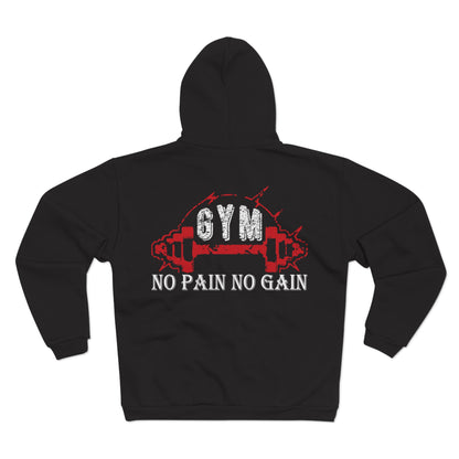 Unisex Gym Zip Sweatshirt - 'No Pain No Gain' - Perfect for Workout Enthusiasts