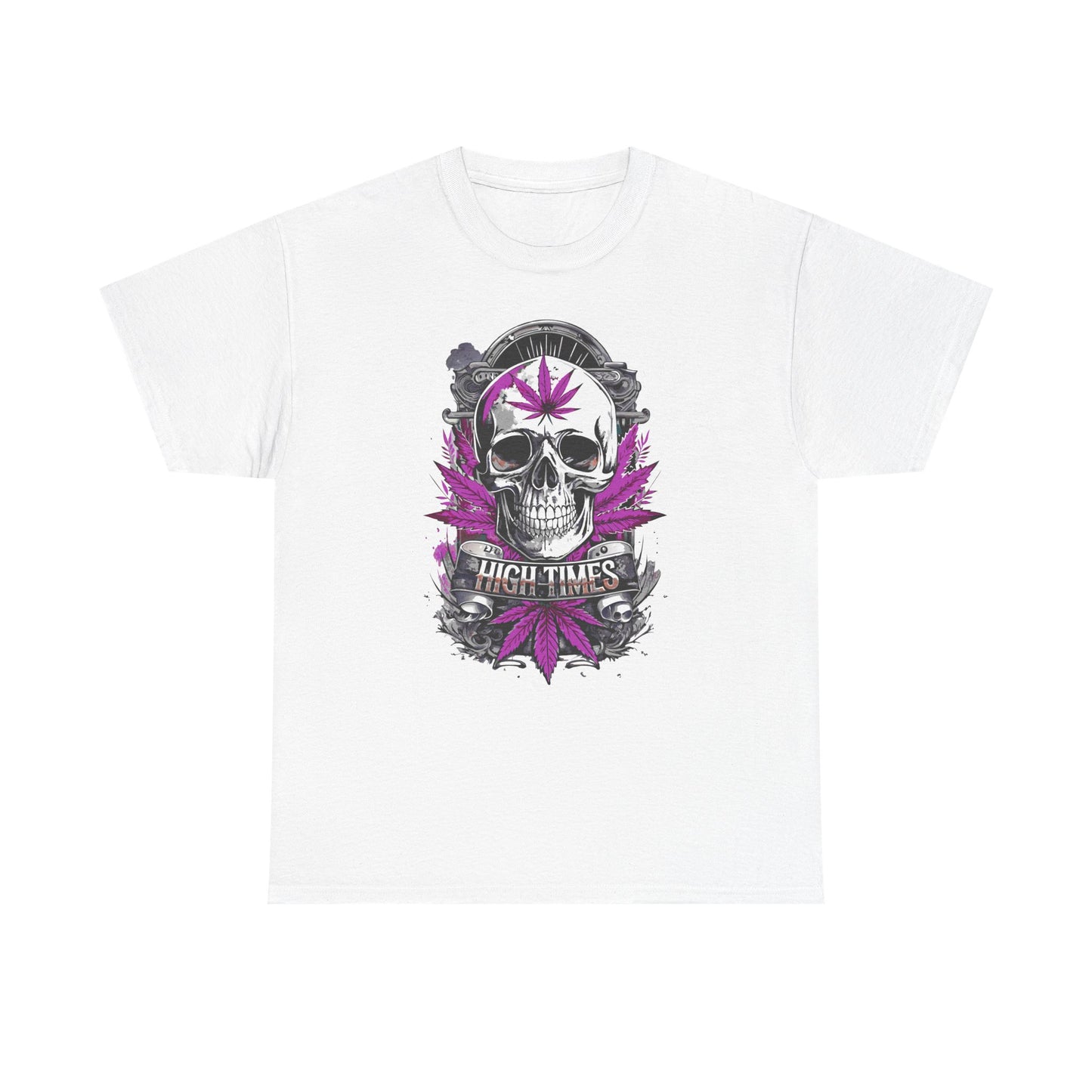 Skull & Purple Cannabis Leaf Tee - "High Times" Graphic T-Shirt