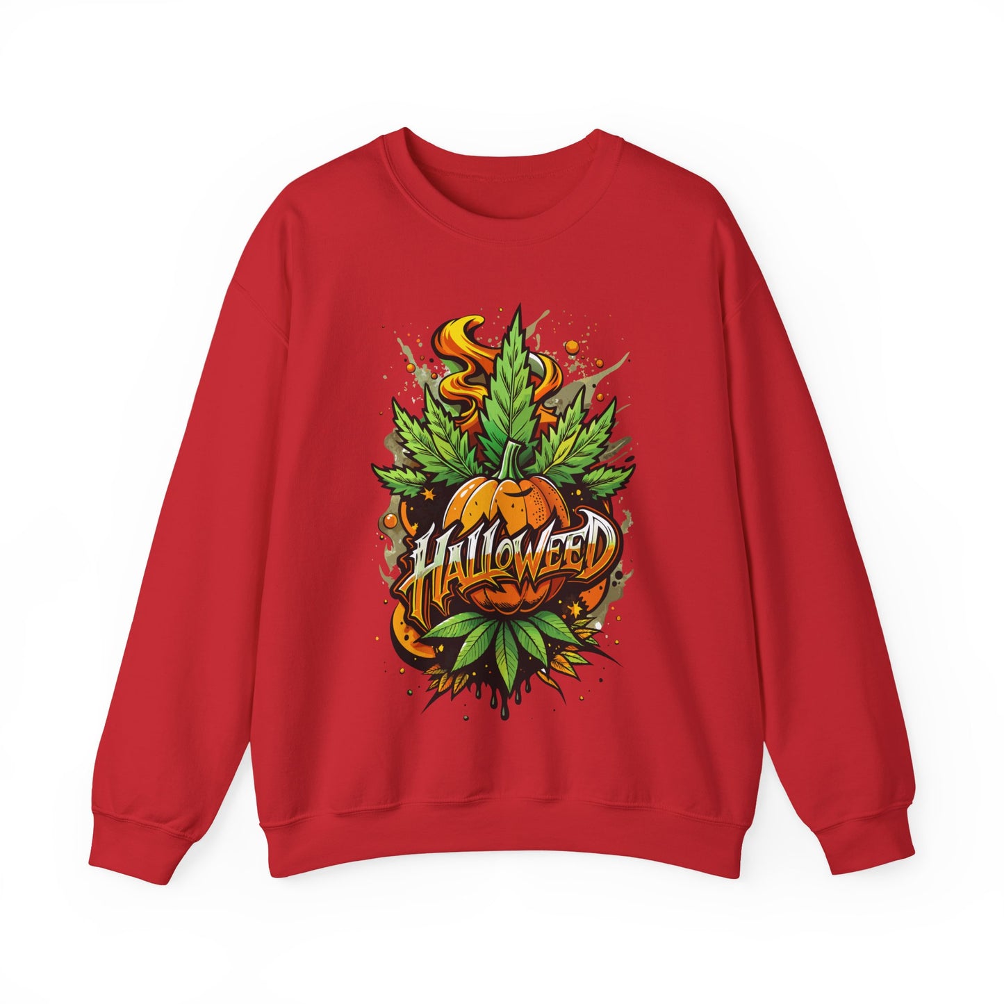 Halloween Pumpkin Graphic Sweatshirt — 'Halloween' Pumpkin & Leaves Illustration