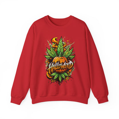 Halloween Pumpkin Graphic Sweatshirt — 'Halloween' Pumpkin & Leaves Illustration