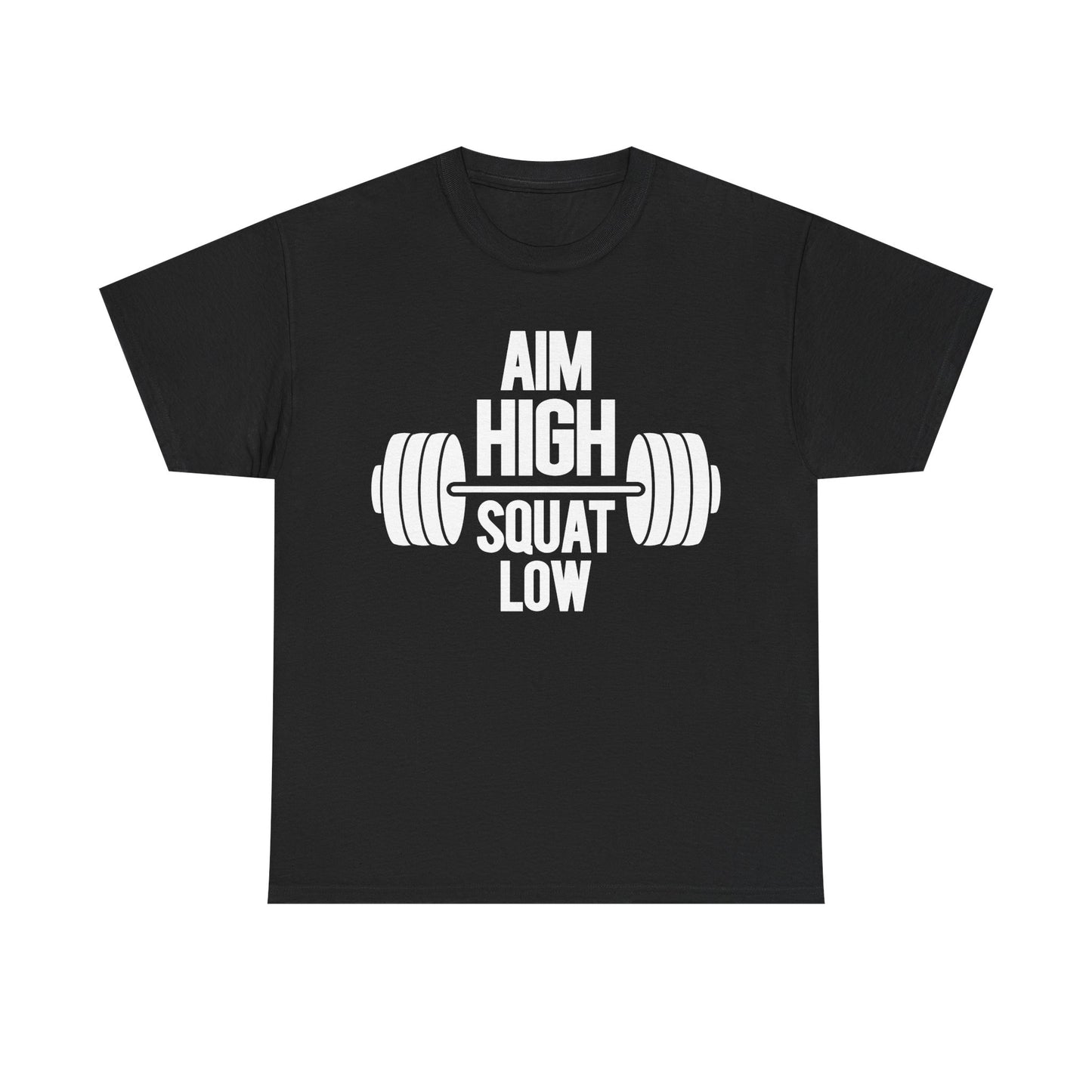 Motivational Fitness Tee - 'Aim High Squat Low' Heavy Cotton Unisex Shirt