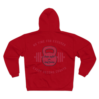 No Time for Excuses Unisex Hooded Zip Sweatshirt - Perfect for Fitness Enthusiasts