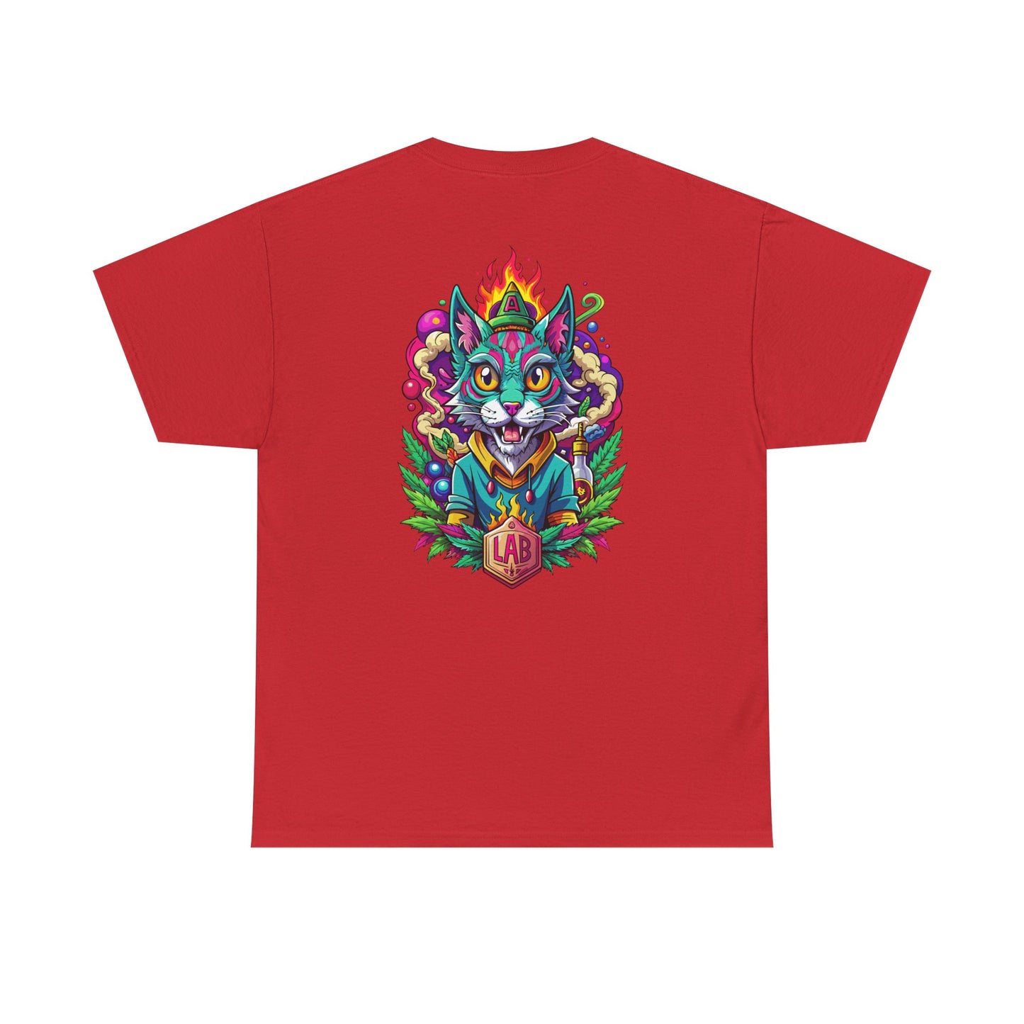Psychedelic Flame Cat Graphic Tee — Colorful Trippy Cat Design