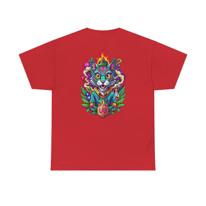 Psychedelic Flame Cat Graphic Tee — Colorful Trippy Cat Design