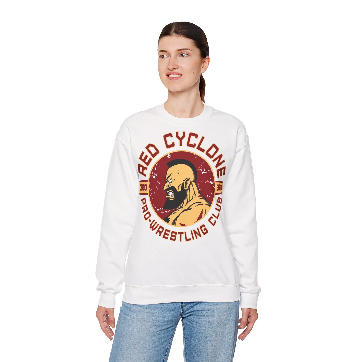 Red Cyclone Wrestling Club Crewneck Sweatshirt for Fans White