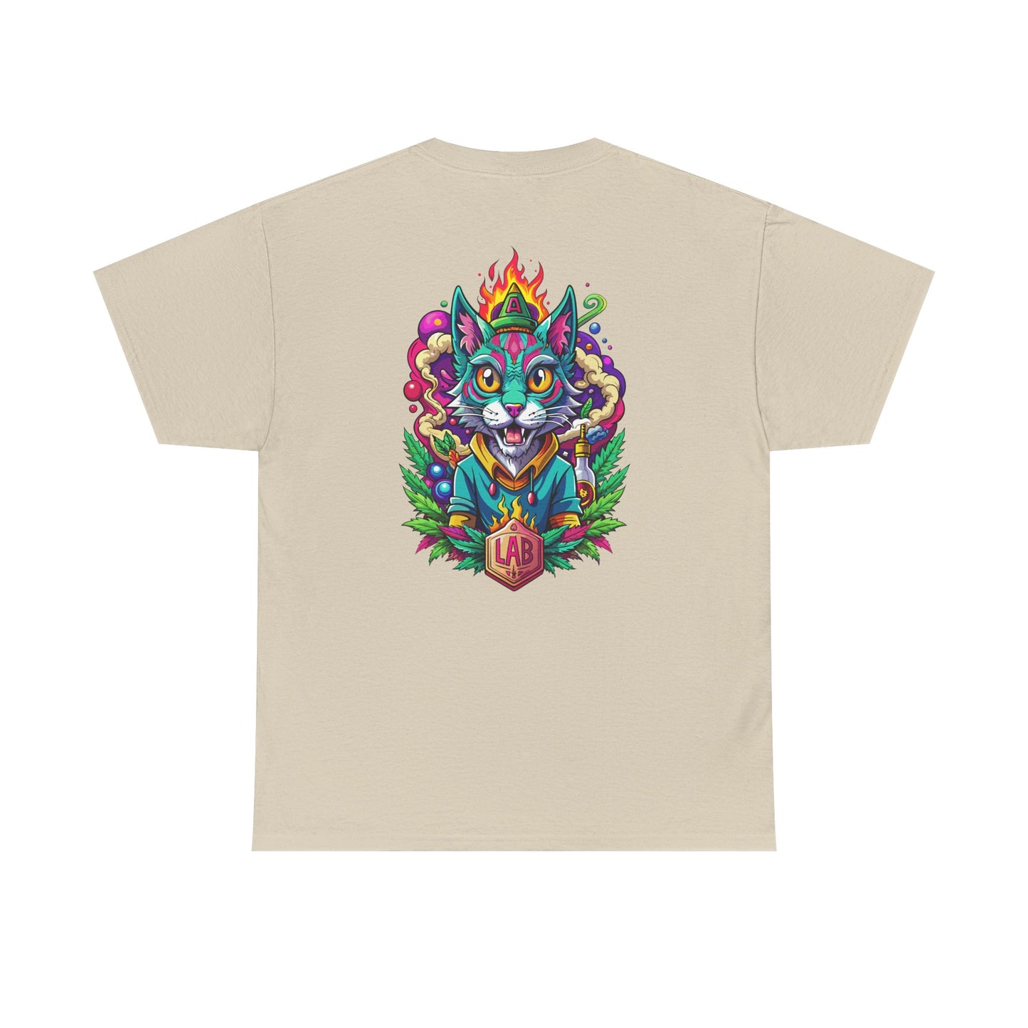 Psychedelic Flame Cat Graphic Tee — Colorful Trippy Cat Design