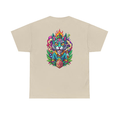Psychedelic Flame Cat Graphic Tee — Colorful Trippy Cat Design