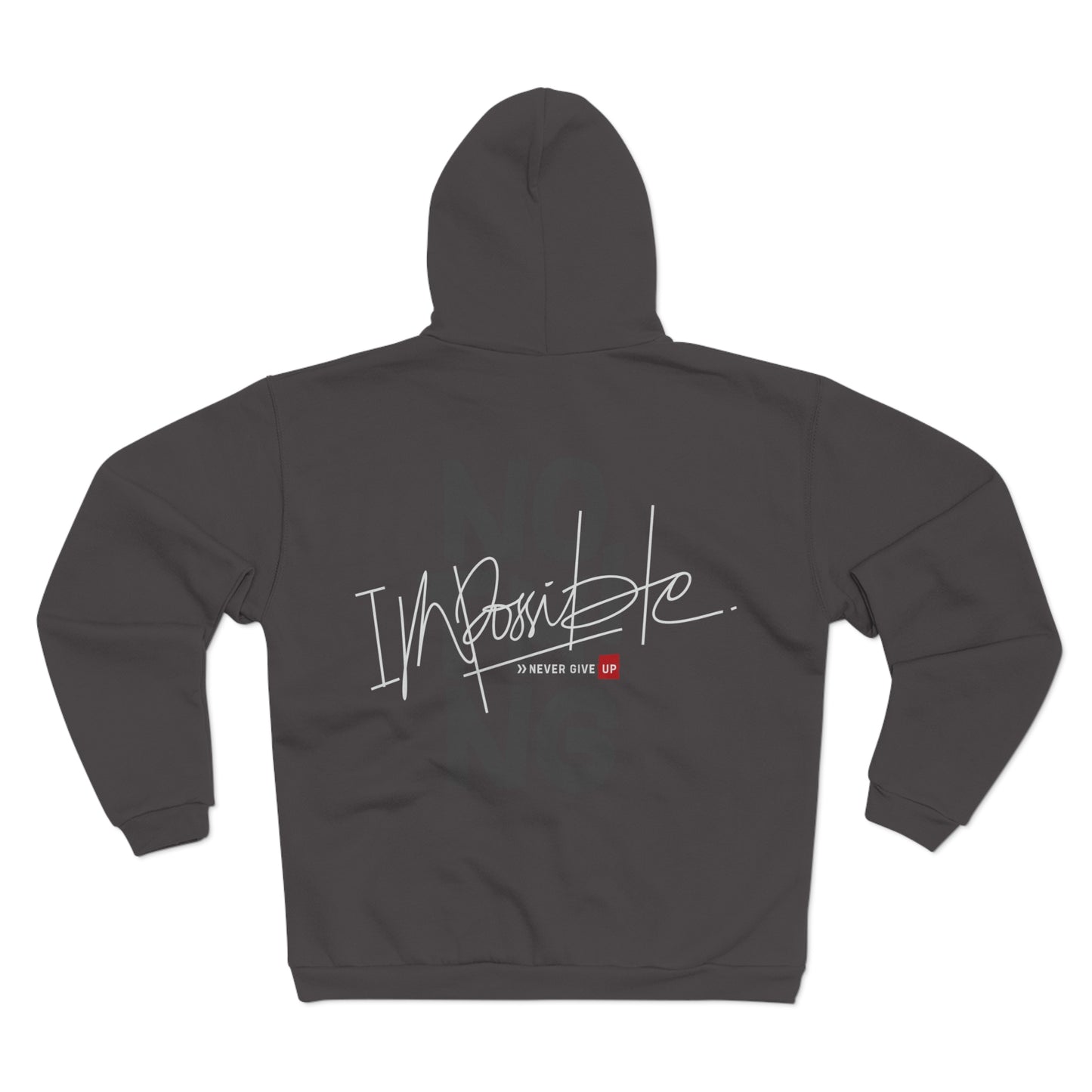 Unisex Hooded Zip Sweatshirt 'No Impossible' Motivational Shirt for Fitness & Inspiration