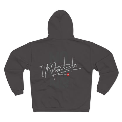 Unisex Hooded Zip Sweatshirt 'No Impossible' Motivational Shirt for Fitness & Inspiration