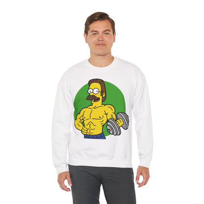 Funny Fitness Sweatshirt - Unisex Heavy Blend™ Crewneck with Cartoon Weightlifter Design