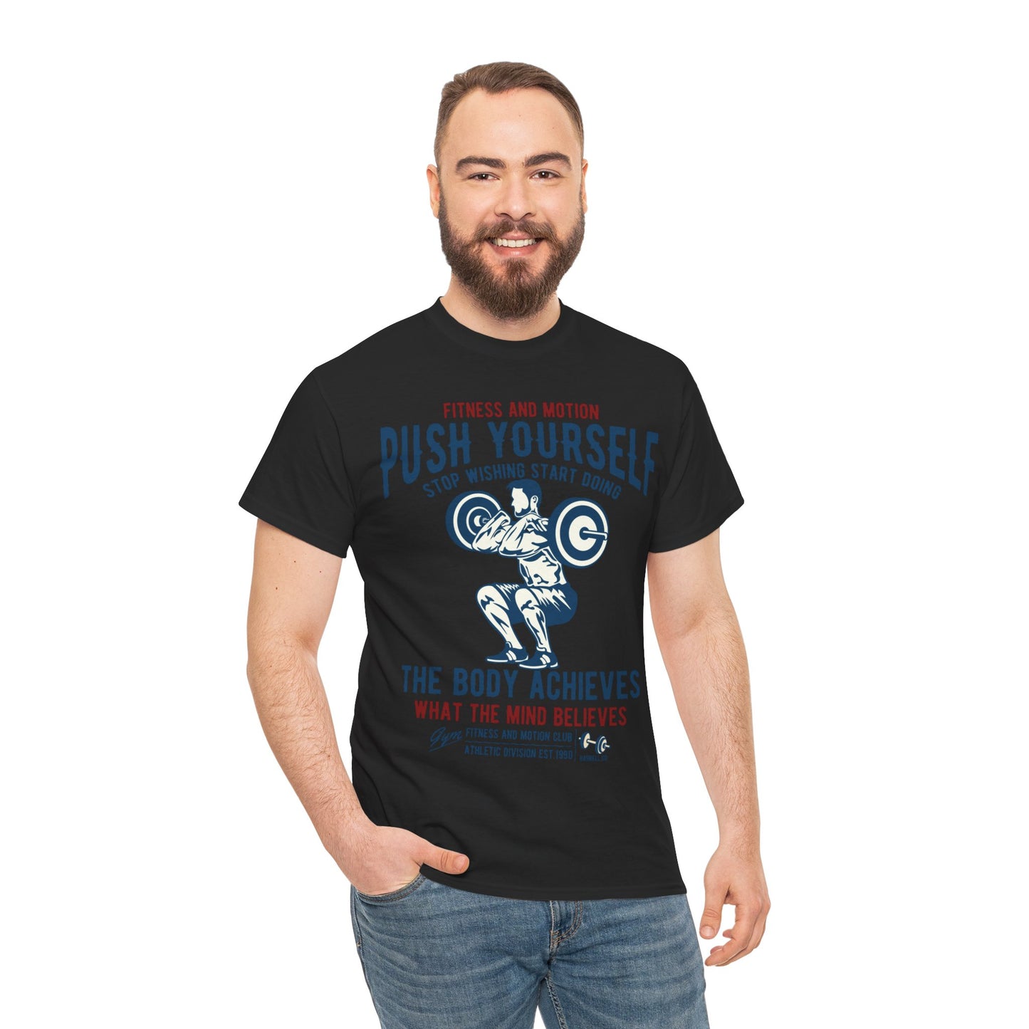 Motivational Fitness Unisex Heavy Cotton Tee - 'Push Yourself' Graphic