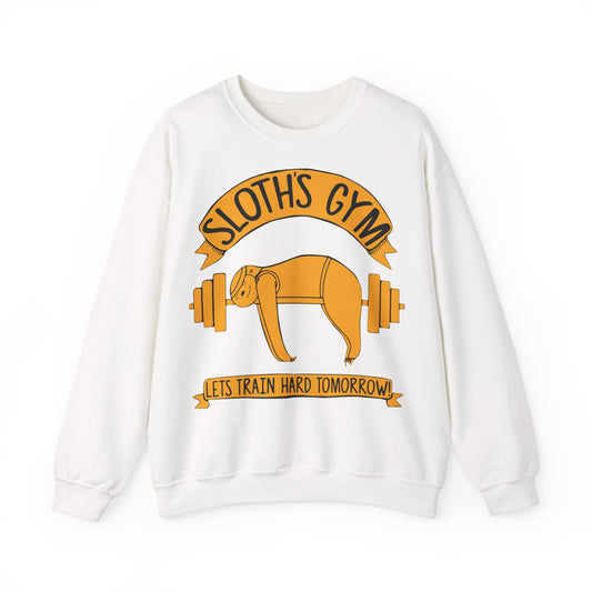 Sloth's Gym Unisex Crewneck Sweatshirt - Let's Train Hard Tomorrow White