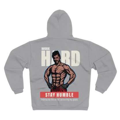 Motivational Unisex Hooded Zip Sweatshirt - 'Work Hard, Stay Humble'
