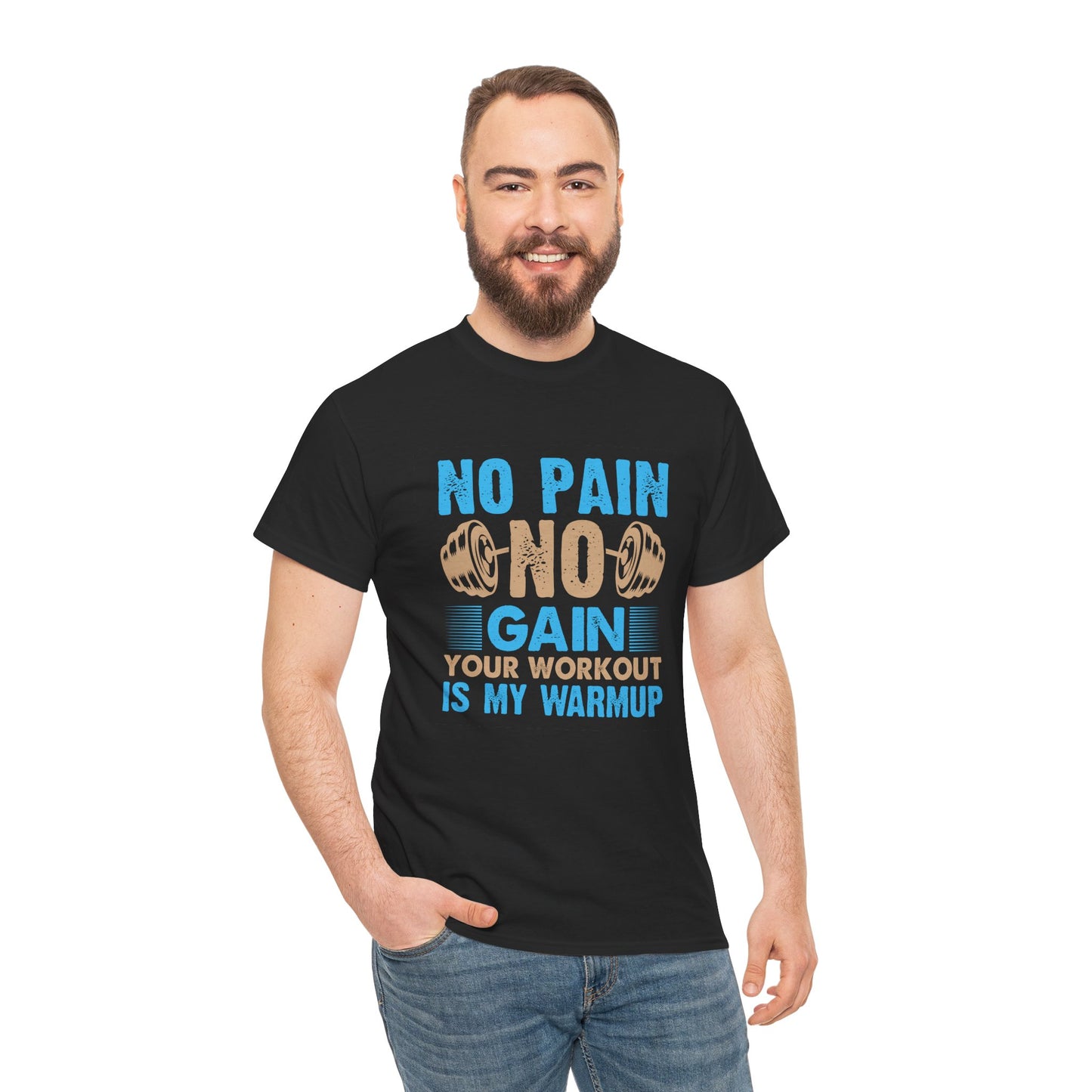 Unisex Heavy Cotton Tee - "No Pain, No Gain" Fitness Motivational Shirt