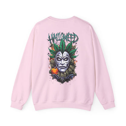 Hallowed Harvest — Halloween Mask & Pumpkin Graphic Sweatshirt
