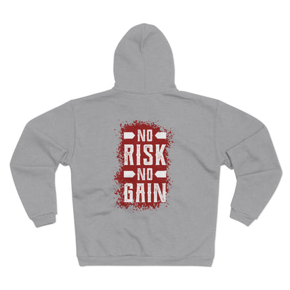 No Risk No Grain Unisex Hooded Zip Sweatshirt | Motivational Zip-Up Hoodie for Gym & Casual Wear