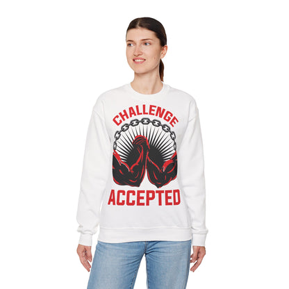 Challenge Accepted Crewneck Sweatshirt - Unisex Heavy Blend, Motivational Fitness Apparel White