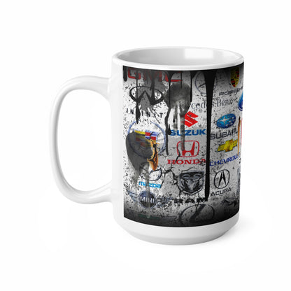 Car Enthusiast Ceramic Coffee Cups - 11oz & 15oz with Automotive Logos Design