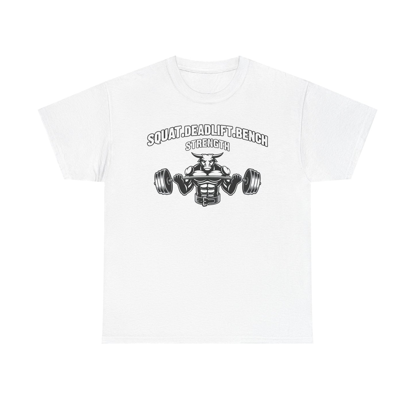 Strength Training Unisex Heavy Cotton Tee - Squat, Deadlift, Bench Design