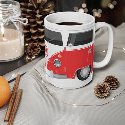 Vintage VW Bus Ceramic Coffee Mug - 11oz & 15oz - Perfect for Auto Enthusiasts Red