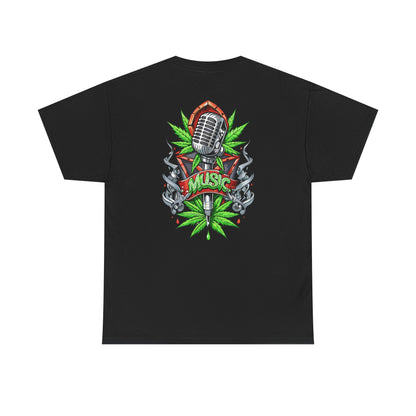 Music Microphone Tee — Retro Mic & Leaf Graphic T-Shirt