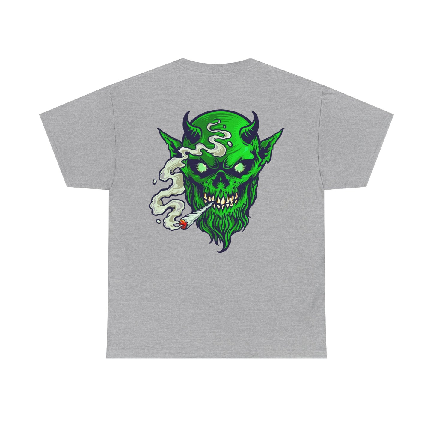Smoking Green Demon Skull T-Shirt — Creepy Stoner Graphic Tee