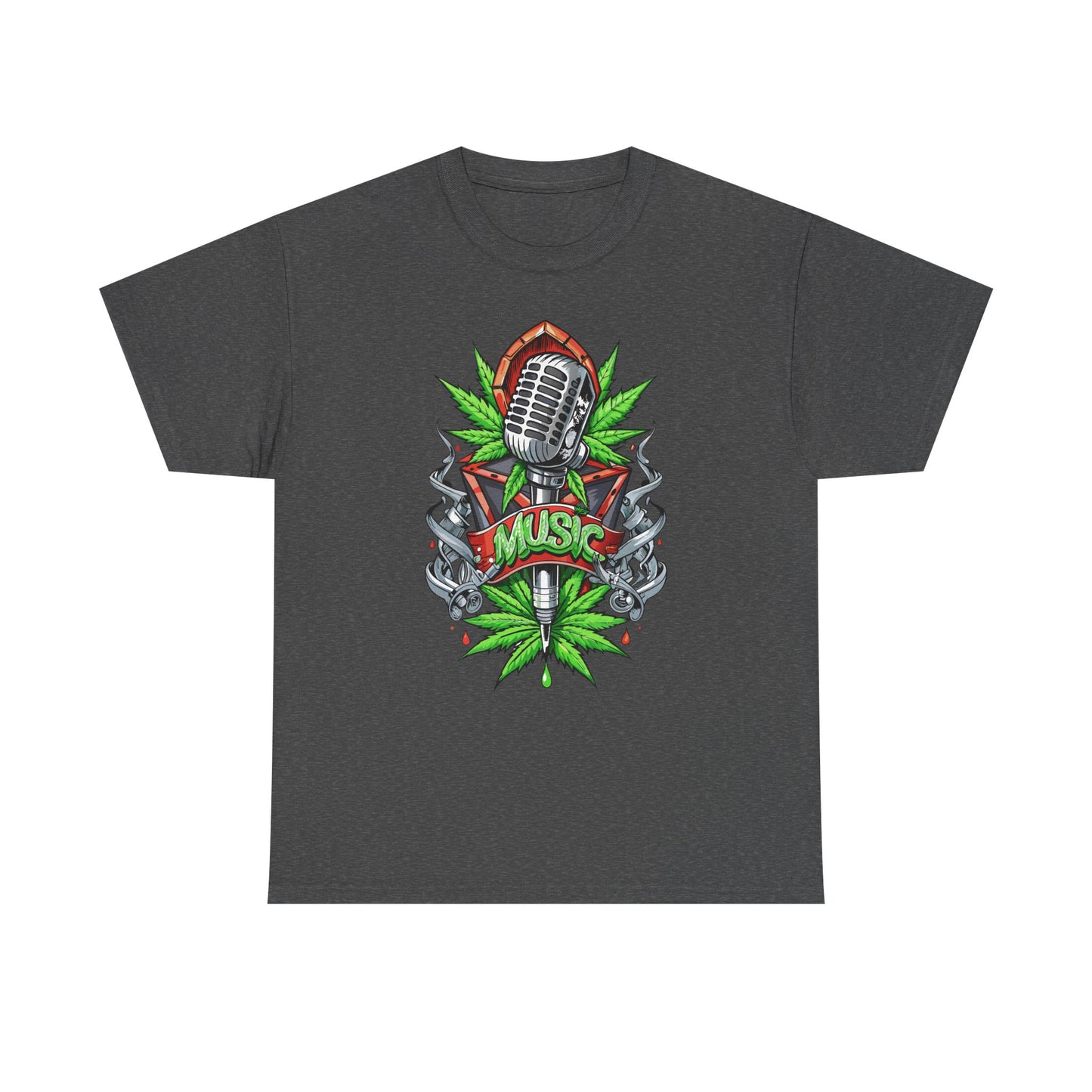 Music Microphone Tee — Retro Mic & Leaf Graphic T-Shirt