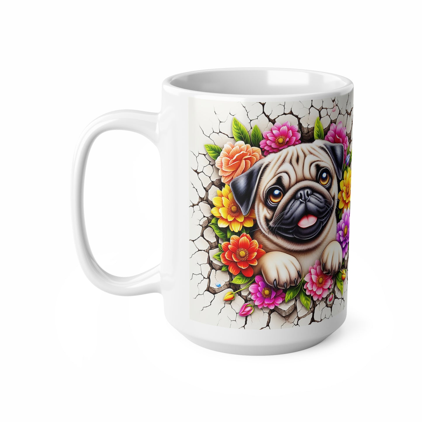 Floral Pug Ceramic Coffee Mug - 11oz & 15oz