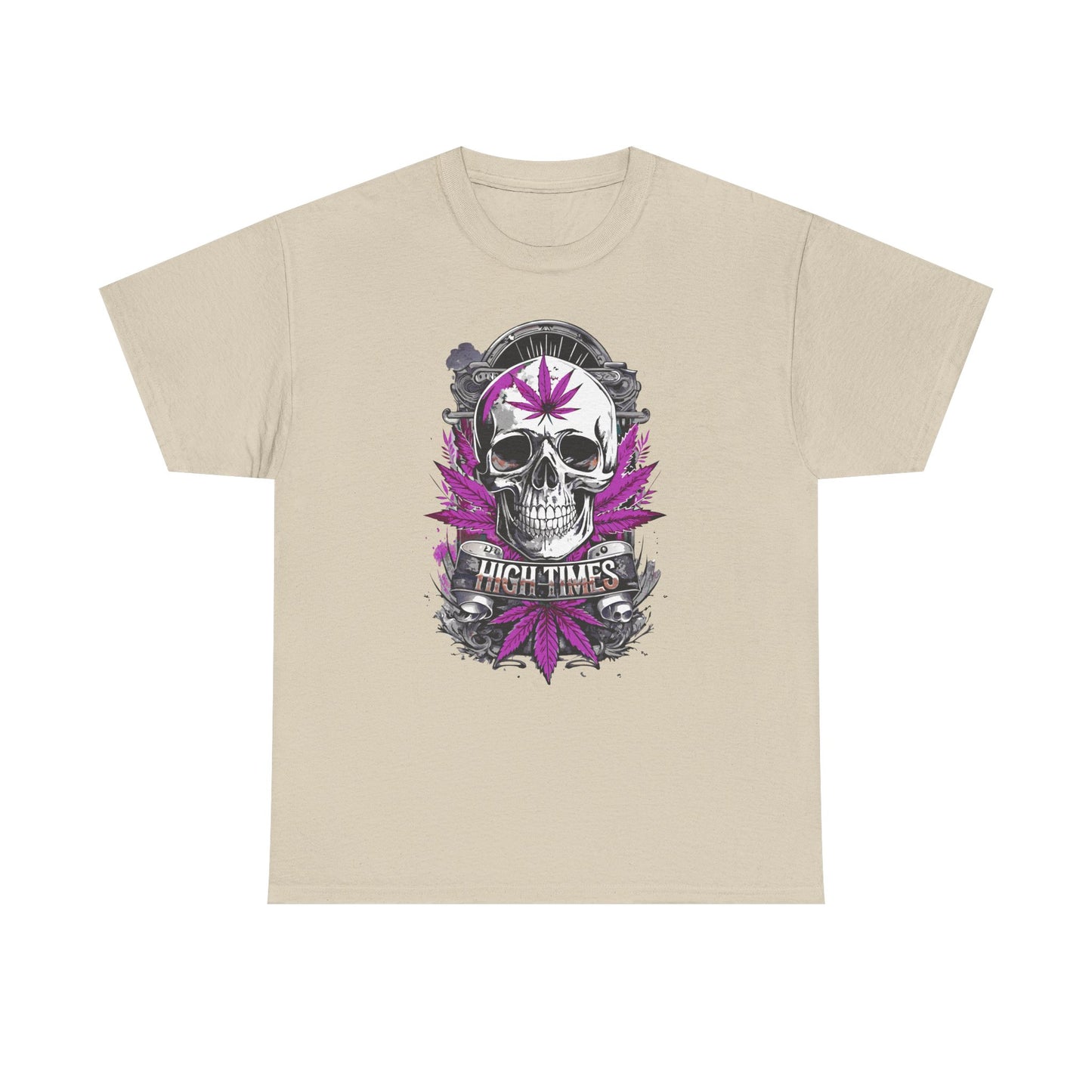 Skull & Purple Cannabis Leaf Tee - "High Times" Graphic T-Shirt Both