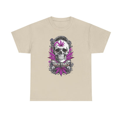 Skull & Purple Cannabis Leaf Tee - "High Times" Graphic T-Shirt Both