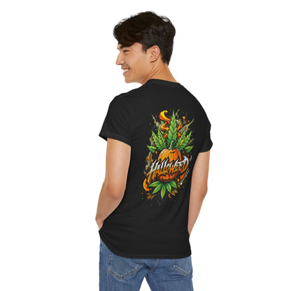 Hallowed Harvest Tee — Halloween Mask & Pumpkin Graphic T-Shirt