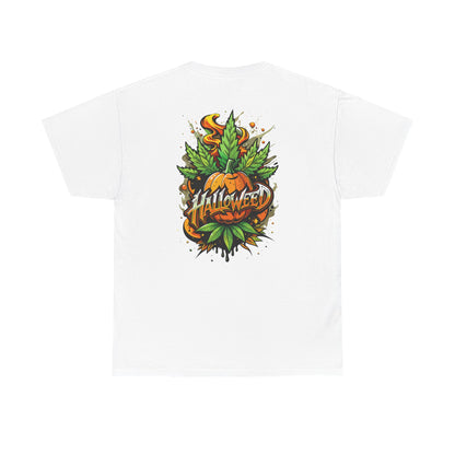 Hallowed Harvest Tee — Halloween Mask & Pumpkin Graphic T-Shirt
