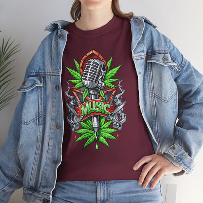 Music Microphone Tee — Retro Mic & Leaf Graphic T-Shirt