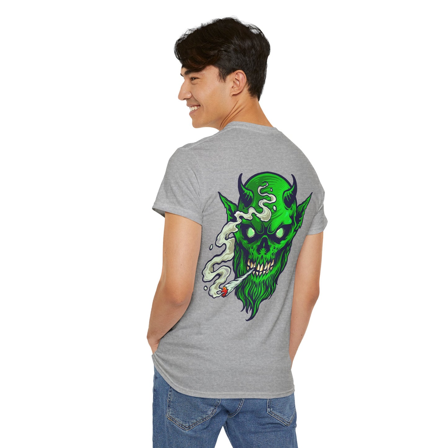 Smoking Green Demon Skull T-Shirt — Creepy Stoner Graphic Tee