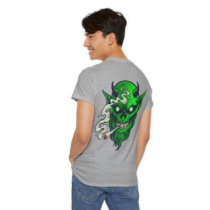 Smoking Green Demon Skull T-Shirt — Creepy Stoner Graphic Tee