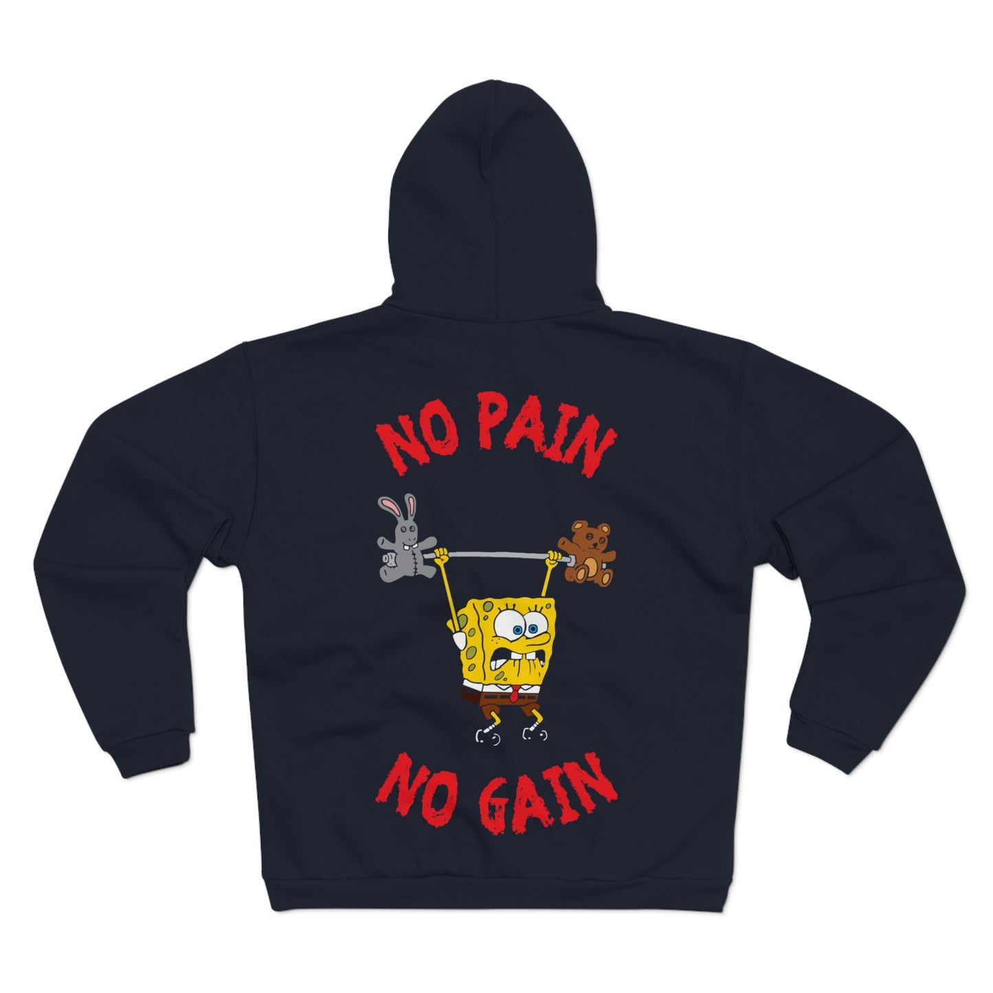 No Pain No Gain Unisex Hooded Zip Sweatshirt | Fun SpongeBob Design for Fitness Lovers