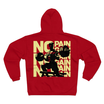 Motivational Gym Zip Hoodie - 'No Pain No Gain' - Unisex Fitness Sweatshirt