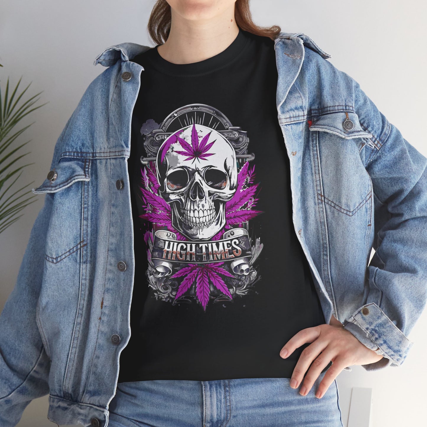 Skull & Purple Cannabis Leaf Tee - "High Times" Graphic T-Shirt