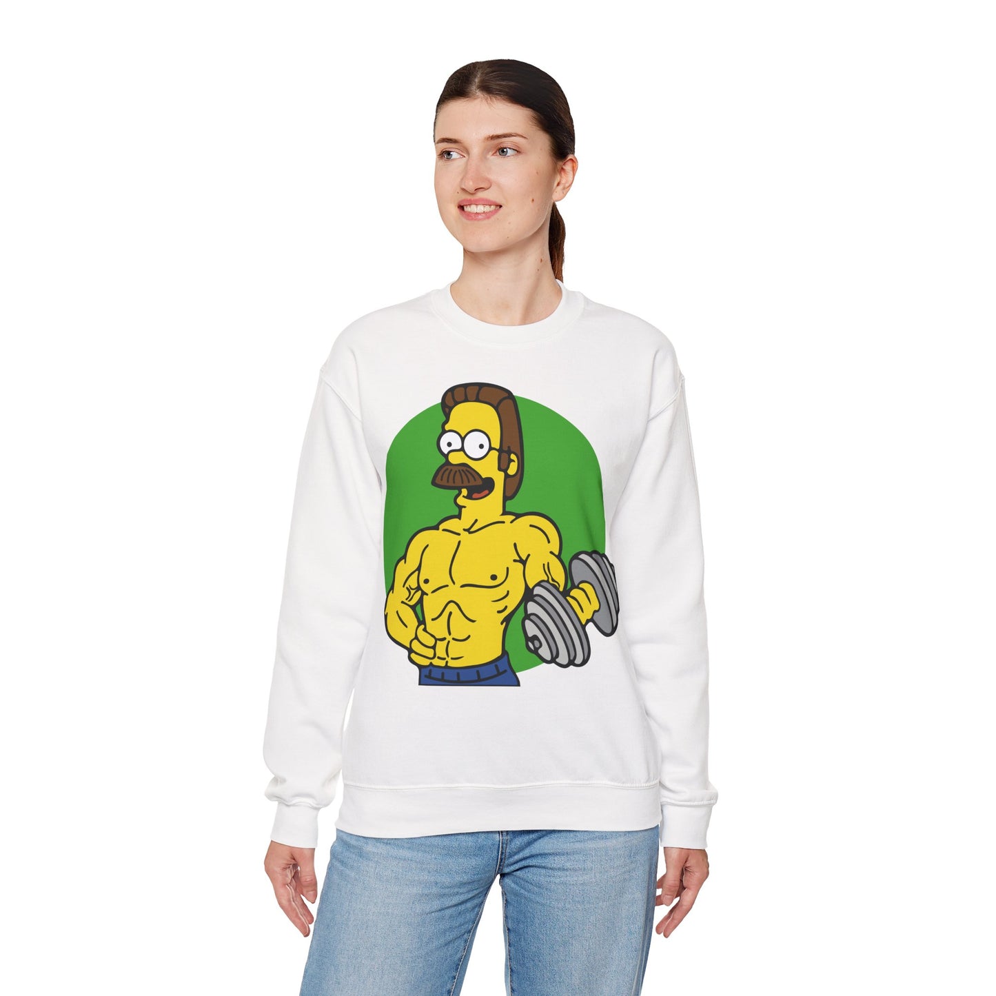 Funny Fitness Sweatshirt - Unisex Heavy Blend™ Crewneck with Cartoon Weightlifter Design