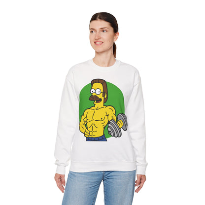 Funny Fitness Sweatshirt - Unisex Heavy Blend™ Crewneck with Cartoon Weightlifter Design