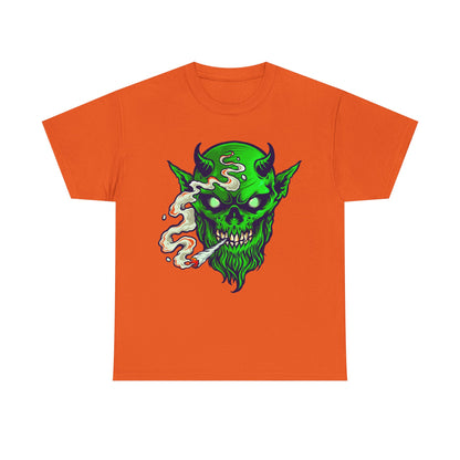 Smoking Green Demon Skull T-Shirt — Creepy Stoner Graphic Tee