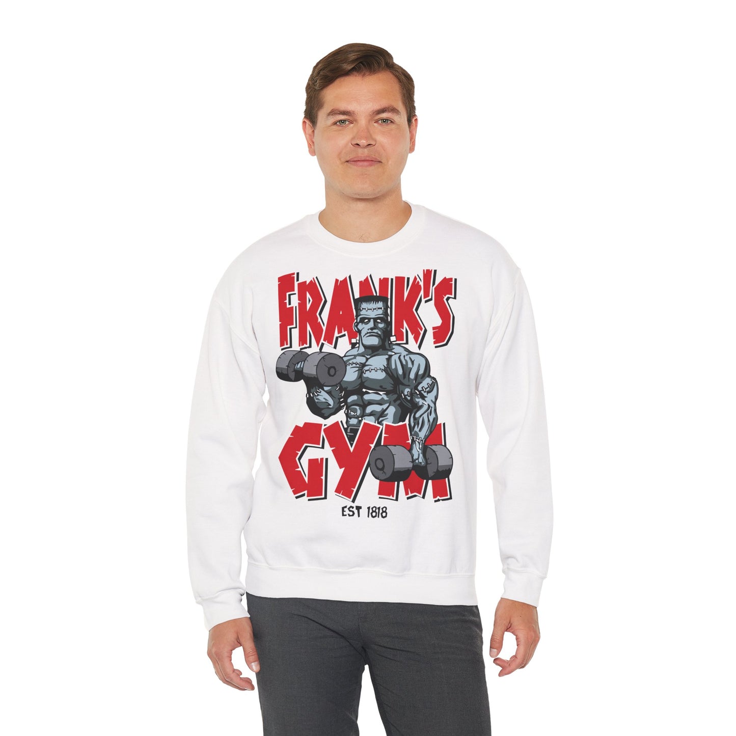 Frank's Gym Unisex Heavy Blend Sweatshirt - Vintage Fitness Crewneck White
